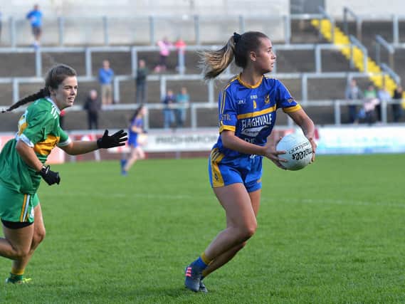 Player of the Match winner, Steelstown’s Ella Rose Sainsbury, surveys her options during Derry Ladies Senior Football Championship Final in Celtic Park. (DER2038GS)