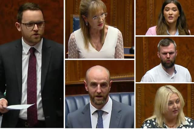 Clockwise from left - MLAs Gary Middleton, Martina Anderson, Cara Hunter, Gerry McCarroll, Karen Mullan and Mark H Durkan.