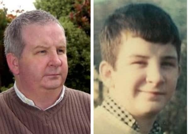 Charlie McMenamin, left, pictured recently and on right, Charlie at the age of 14.