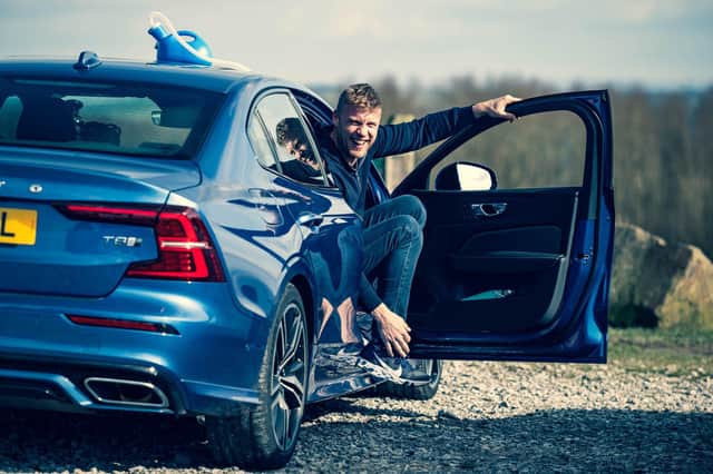 Freddie Flintoff tests a new 'company' car!