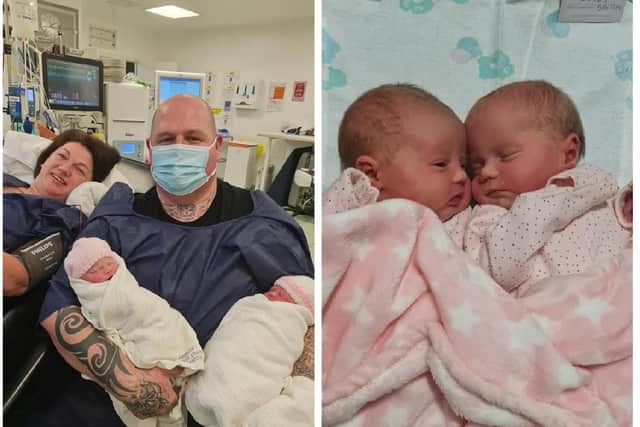 Proud NI parents Danielle Martin and Bryan Green with their newborn twin daughters Ava and Amelia. (Photos courtesy of Bryan Green)