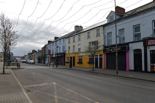 A deserted Main Street in Buncrana during the first lockdown.  DER1320GS - 009