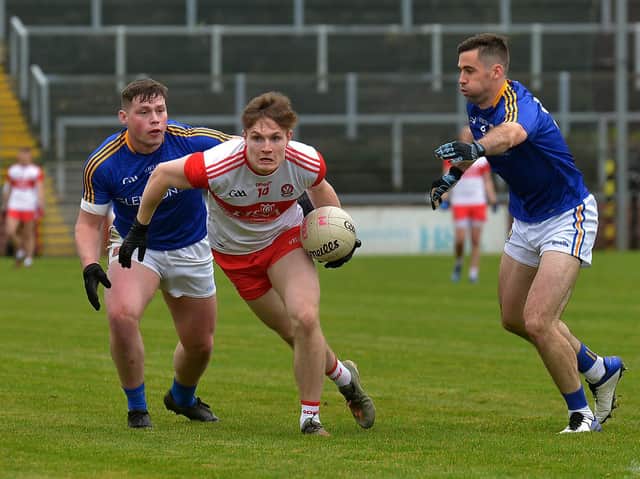 Derry's Ethan Doherty on the attack against Longford.