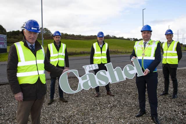 Pictured at Skeoge roundabout with the H2 lands in the background are, from left, Patrick McGinnis, Chief Executive of Braidwater, Joe McGinnis, Managing Director of Braidwater, Vincent Bradley, Development Director at Braidwater, Brian Tierney, Mayor of Derry City and Strabane District Council and Dermot Mullan, Finance Director at Braidwater.