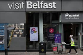 A tourist information office in Belfast city centre, Northern Ireland, after the Stormont executive announced closures of schools, pubs and restaurants as the region enters a period of intensified coronavirus restrictions in response to spiralling infection rates.