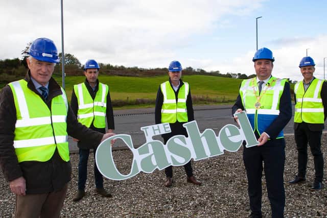 Pictured at Skeoge roundabout with the H2 lands in the background are (L-r): Patrick McGinnis, Chief Executive of Braidwater, Joe McGinnis, Managing Director of Braidwater, Vincent Bradley, Development Director at Braidwater, Cllr Brian Tierney, Mayor of Derry City and Strabane District Council and Dermot Mullan, Finance Director at Braidwater.