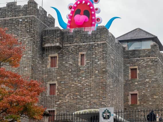 One of the huge inflatable monster which have appeared on buildings in Derry for Halloween.