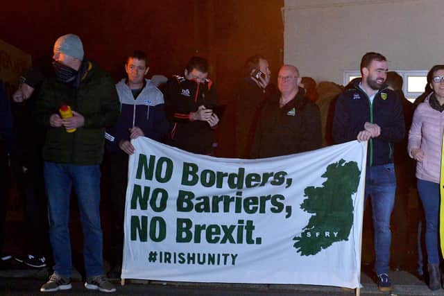 Border Communities Against Brexit supporters attend the demonstration held at Bridgend on Wednesday evening last. DER4119GS - 028