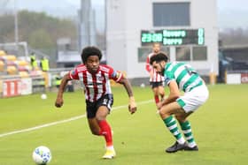 Walter Figueira gets past Shamrock Rovers defender Roberto Lopes during the first half. Picture by Kevin Moore (Maiden City Images),