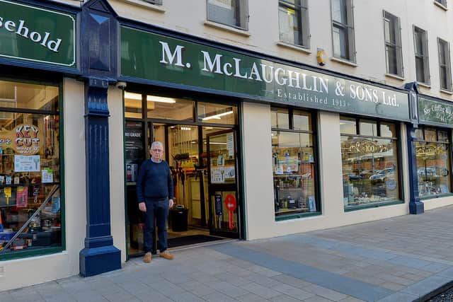 Dessie McLaughlin, co-owner, McLaughlin and Sons hardware William Street.  DER2046GS - 010