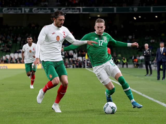 Ronan Curtis in action for Republic of Ireland against Bulgaria.