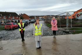 Sinn Féin Foyle MLA Martina Anderson with Councillors for the Galliagh/ Ballyarnett area Aileen Mellon and Sandra Duffy at the construction site.