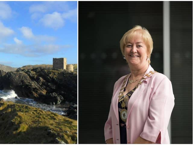 Cathaoirleach of Donegal County Council, Councillor Rena Donaghey has welcomed the budget, which will include a new fund to develop Donegal's tourism and staycationing in 2021. Left; Carrickabraghey Castle, Isle of Doagh.
