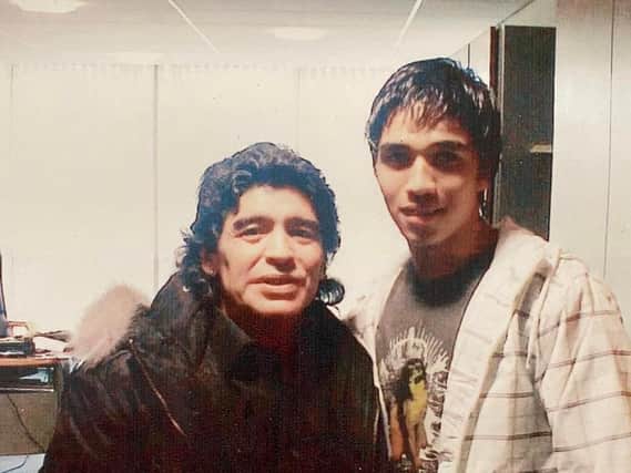 The legendary Diego Maradona and a young Gerardo Bruna in 2008.