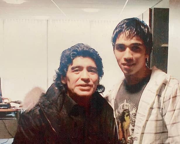 The legendary Diego Maradona and a young Gerardo Bruna in 2008.