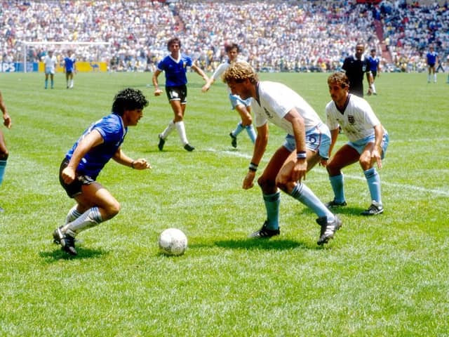The late Diego Maradona in action against England in the 1986 World Cup Finals.