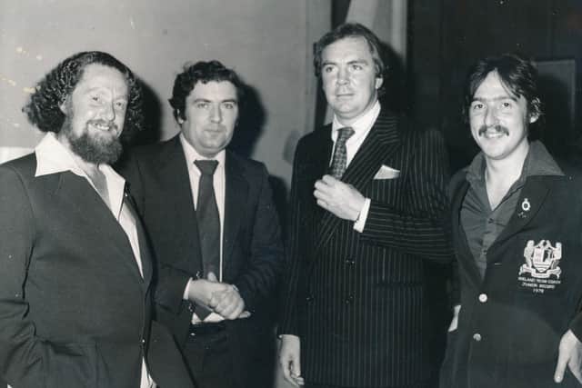Ray (on the left) with John Hume, Tony O’Reilly and Ray’s son Des at the American Embassy in Dublin.