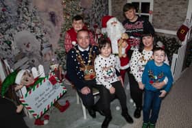 The Mayor of Derry City and Strabane District Council, Brian Tierney pictured with his wife Cheryl and children Cian, Shane, Mary-Kate and Ben at the launch of the Mayor's Christmas Jumper Appeal at Le Petit Village, Bishop Street on Wednesday afternoon. It is hoped this year's event will raise money for the Mayor's chosen Christmas charity, Aurora Counselling. (Photo: Jim McCafferty Photography)