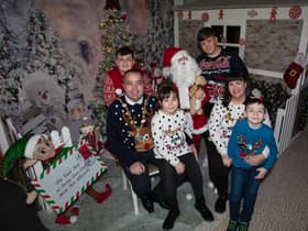 The Mayor of Derry City and Strabane District Council, Brian Tierney pictured with his wife Cheryl and children Cian, Shane, Mary-Kate and Ben at the launch of the Mayor's Christmas Jumper Appeal at Le Petit Village, Bishop Street on Wednesday afternoon. It is hoped this year's event will raise money for the Mayor's chosen Christmas charity, Aurora Counselling. (Photo: Jim McCafferty Photography)