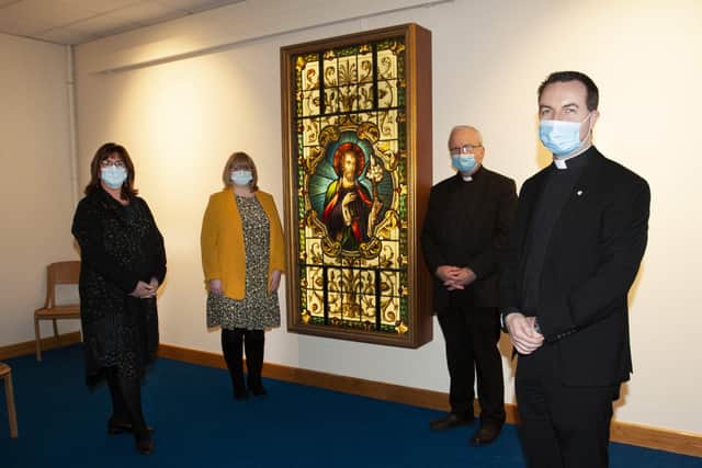 Group pictured at Tuesdayâ€TMs Mass of Dedication for the new oratory at St. Josephâ€TMs Boys School. From left, Siobhan McIntyre, chair, Board of Governors, Martina McCarron, principal, Dr. Donal McKeown, Bishop of Derry and Fr. Patrick Lagan, school chaplain.