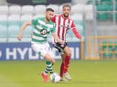 Shamrock Rovers wingback, Danny Lafferty in action against Derry City's Darren Cole this season.