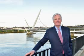 Michel Barnier, Chief Negotiator for the preparation and conduct of the Negotiations with the UK, pictured at the Peace Bridge in Derry in 2018. Photo by Simon Graham Photography.