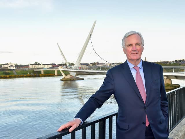 Michel Barnier, Chief Negotiator for the preparation and conduct of the Negotiations with the UK, pictured at the Peace Bridge in Derry in 2018. Photo by Simon Graham Photography.