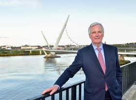 Michel Barnier, Chief Negotiator for the preparation and conduct of the Negotiations with the UK, pictured at the Peace Bridge in Derry in 2018. Photo by Simon Graham Photography.