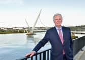 Michel Barnier, Chief Negotiator for the preparation and conduct of the Negotiations with the UK, pictured at the Peace Bridge in Derry in 2018. Photo by Simon Graham Photography.
