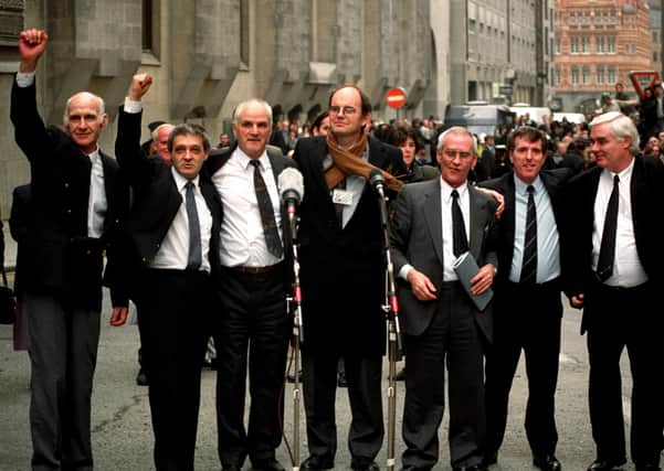 The Birmingham Six at the Old Bailey after their convictions were quashed.
