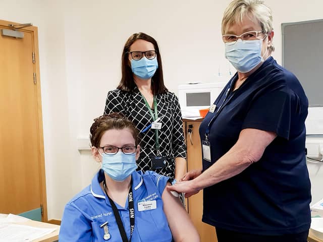 Maureen Cooke School Nurse; Lylia Watt, Occ Health Nurse and Lorraine Mullan, Principal Pharmacist at the Western Trust.