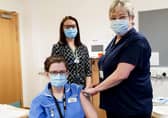 Maureen Cooke School Nurse; Lylia Watt, Occ Health Nurse and Lorraine Mullan, Principal Pharmacist at the Western Trust.