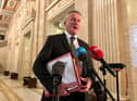 Finance Minister Conor Murphy speaking at a press conference at Parliament Buildings in Belfast.