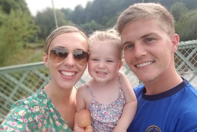 HAPPY FAMILY . .  Josh, his fiancee, Hannah and their two year-old daughter Zahra are loving life in Shrewsbury.