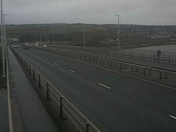 Foyle Bridge this afternoon. Driving conditions are poor.