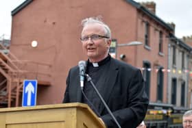The Most Reverend Dr Donal McKeown, Bishop of Derry, pictured previously addressing a rally in Derry back in 2019.  DER2818GS031