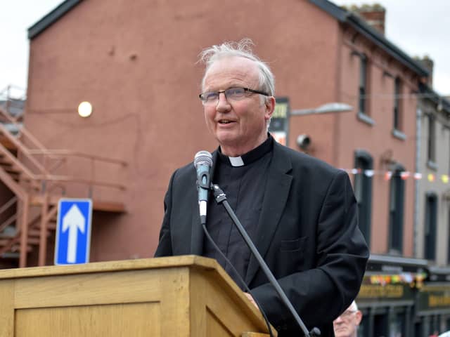 The Most Reverend Dr Donal McKeown, Bishop of Derry, pictured previously addressing a rally in Derry back in 2019.  DER2818GS031