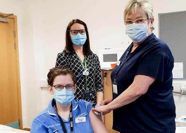 Maureen Cooke School Nurse; Lylia Watt, Occ Health Nurse and Lorraine Mullan, Principal Pharmacist at the Western Trust.