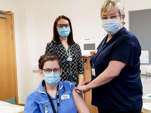 Maureen Cooke School Nurse; Lylia Watt, Occ Health Nurse and Lorraine Mullan, Principal Pharmacist at the Western Trust.