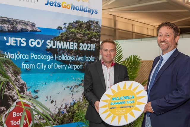 September 2020: JetsGo Holidays Director, Mr. Daniel Reilly, joins City of Derry Airport Managing Director, Mr. Steve Frazer, to announce the new Majorca service for this summer.