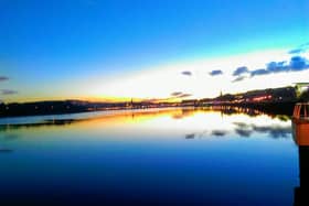 Winter sunset over Derry as viewed from the pontoon walkway along the River Foyle at the weekend.