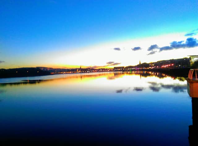 Winter sunset over Derry as viewed from the pontoon walkway along the River Foyle at the weekend.