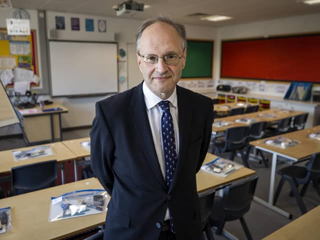 Education Minister Peter Weir during a visit to St Joseph's Primary School, Carryduff, Belfast.