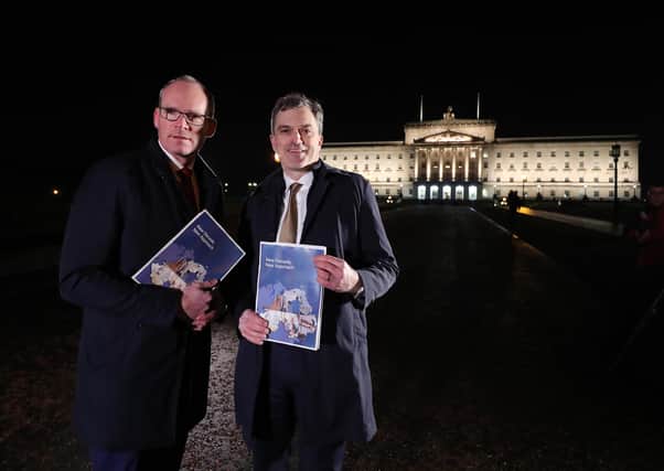January 2020:  The then Secretary of State for Northern Ireland Julian Smith and Irish Minister for Foreign Affairs Simon Coveney,  pictured at Parliament Buildings, Stormont in Belfast.  Photo by Kelvin Boyes   / Press Eye.