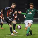 Niall gets in a timely tackle against Keith Ward of Bohemians during a Premier Division match at Dalymount Park in 2018. Picture by David Fitzgerald/Sportsfile