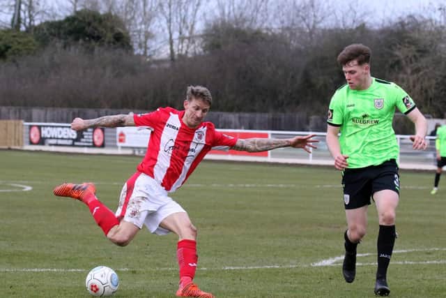 McJannet (right) pictured during his loan spell with Curzon Ashton FC from Stoke City.