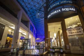 Retail shops closed at Victoria Square shopping centre in Belfast.