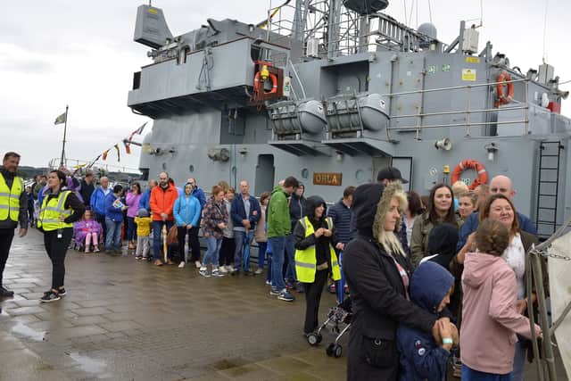 2018: People queue to visit the Irish Naval Service patrol vessel LE Orla. DER2918GS058