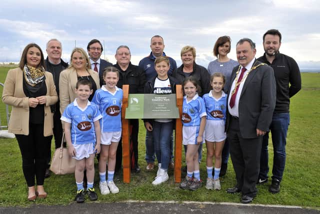 SEPTEMBER 2017: Group pictured at the officially opens the Culmore Country Park, which was transformed from a civic dump to a public parkland. The Council has now created 6.1 ha of saline lagoons, saltmarsh and mudflat habitats for wildlife at the Country Park.