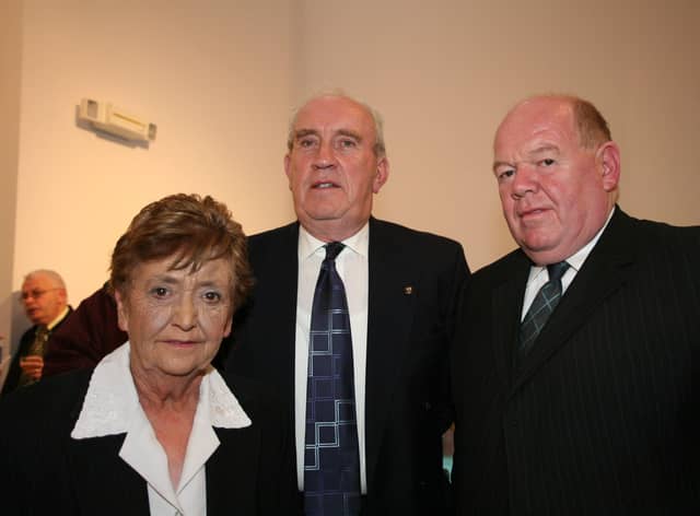 The late Councillor James O'Kane (centre) pictured with Ann Bell and Allan Bresland at the official opening of the Alley Arts and Conference Centre back in 2007.